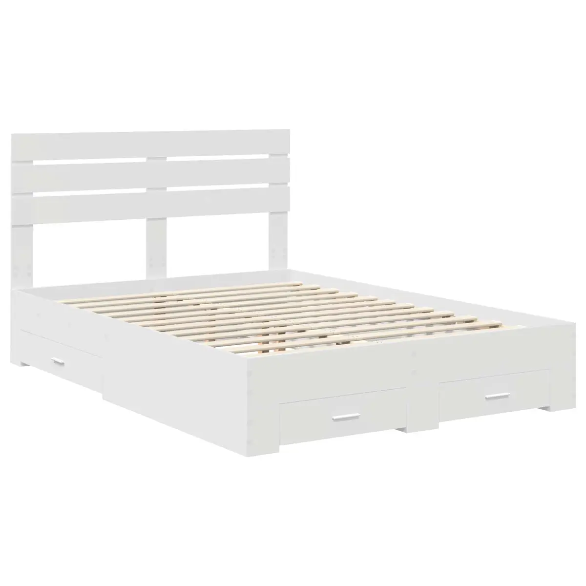 White Bed Frame with Integrated Storage Drawers