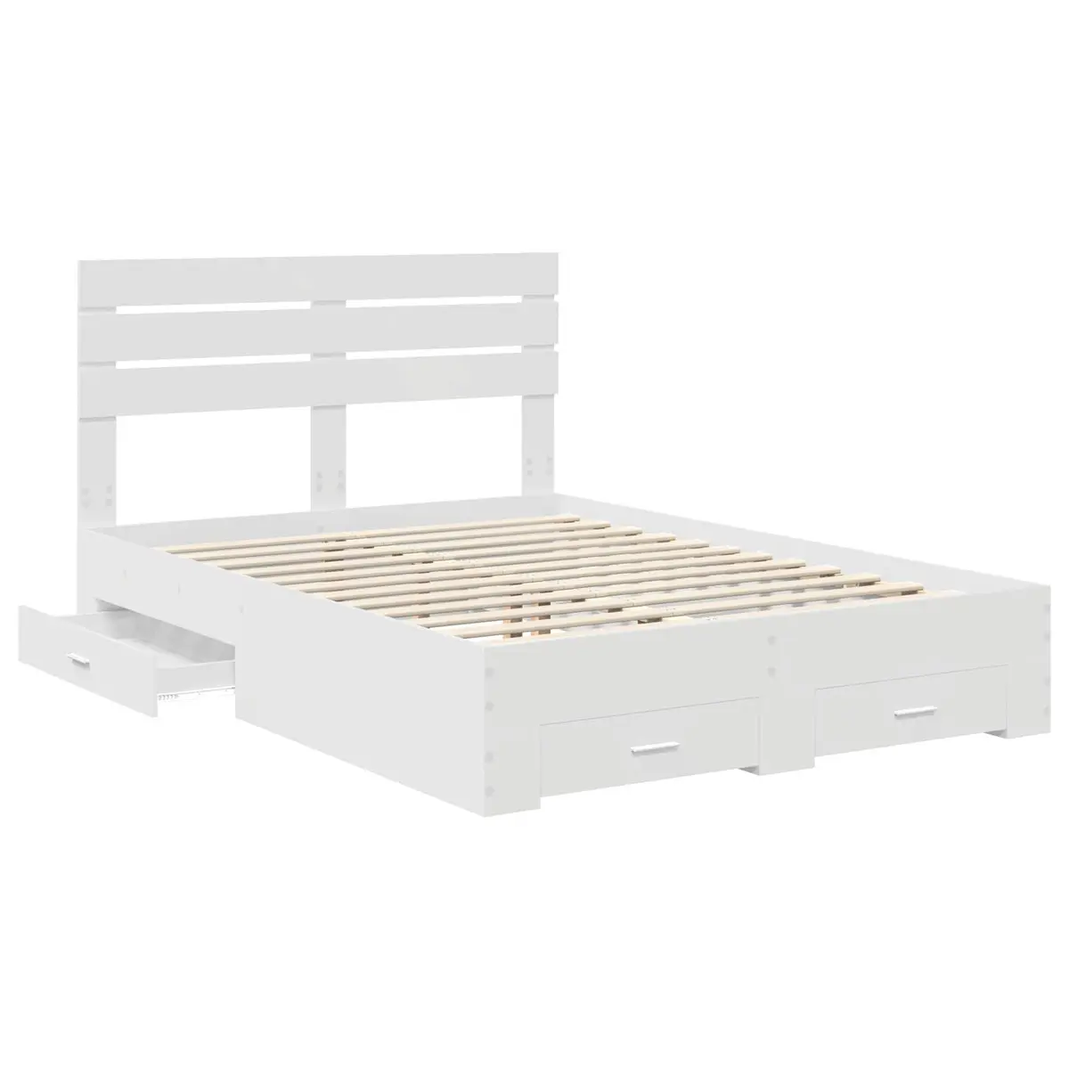 White Bed Frame with Integrated Storage Drawers