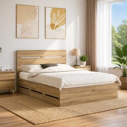 Warm Sonoma Oak Bed Frame with Drawer Storage 150 x 200 cm