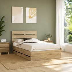 Brown Engineered Wood Bed Frame with Drawer 135 x 190 cm