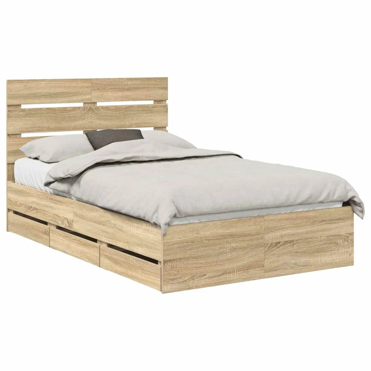 Brown Engineered Wood Bed Frame with Drawer 135 x 190 cm