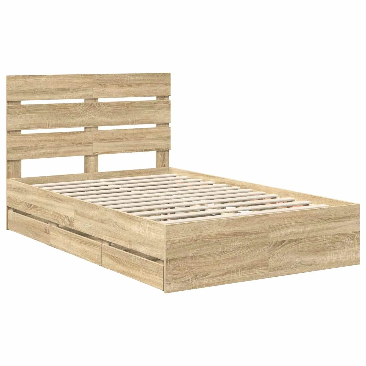Brown Engineered Wood Bed Frame with Drawer 135 x 190 cm