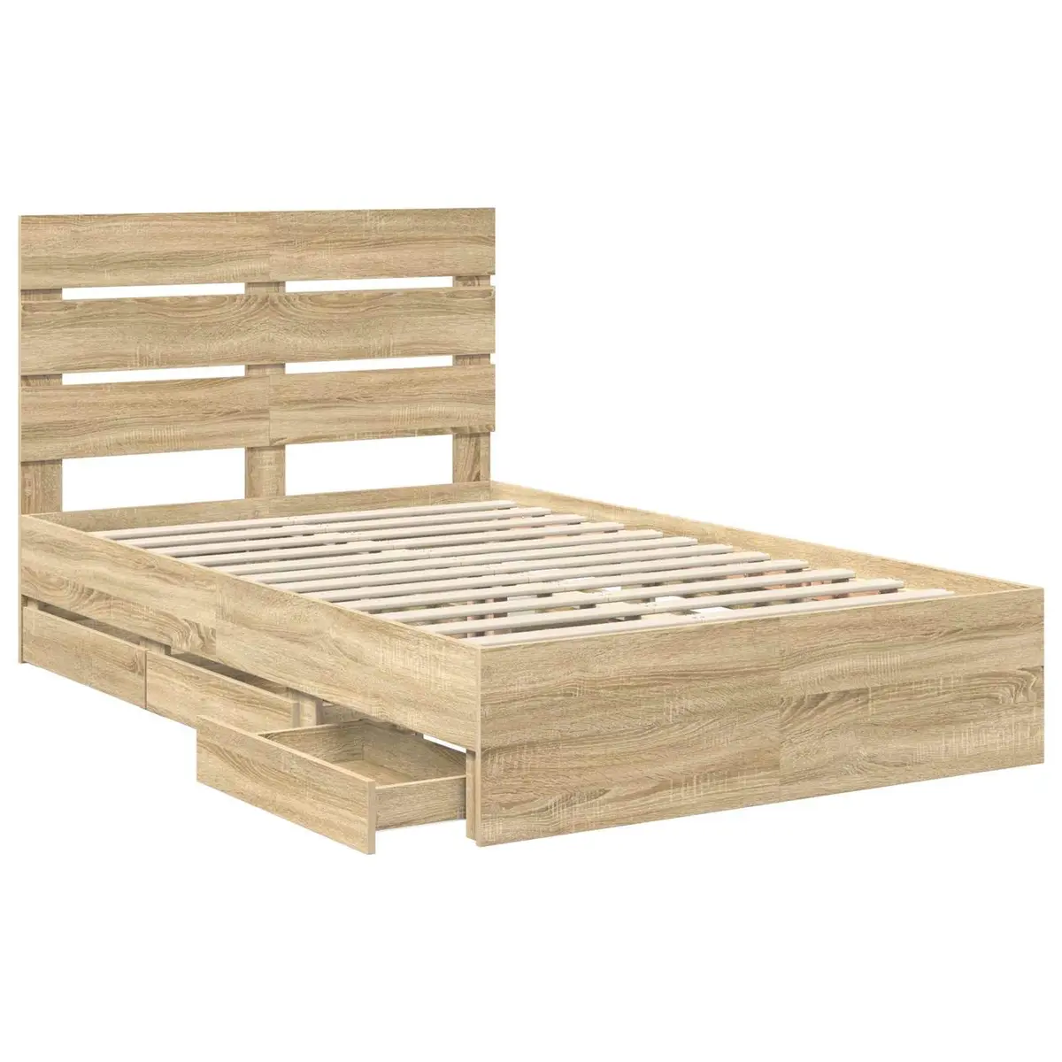 Brown Engineered Wood Bed Frame with Drawer 135 x 190 cm