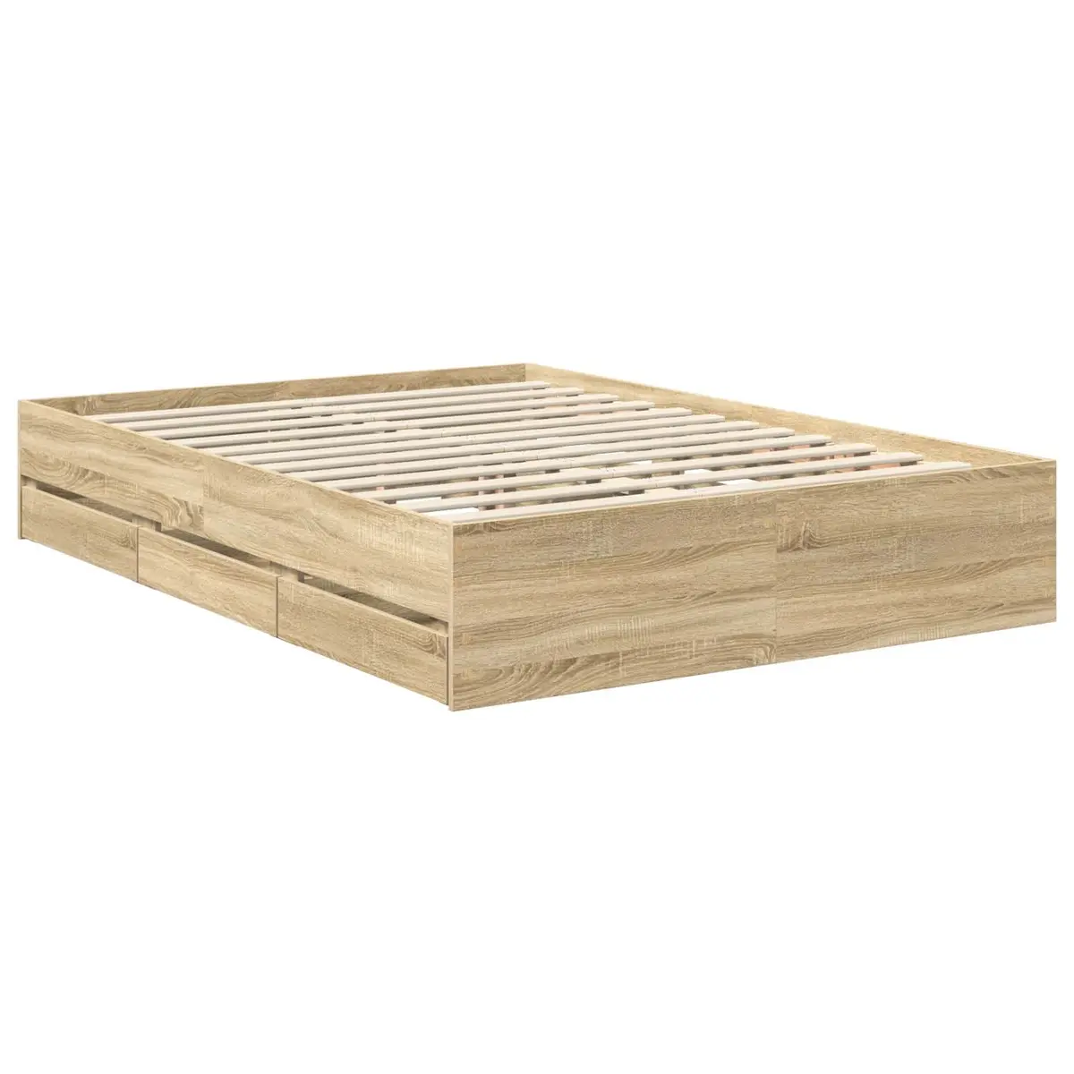 Brown Engineered Wood Bed Frame with Drawer 135 x 190 cm