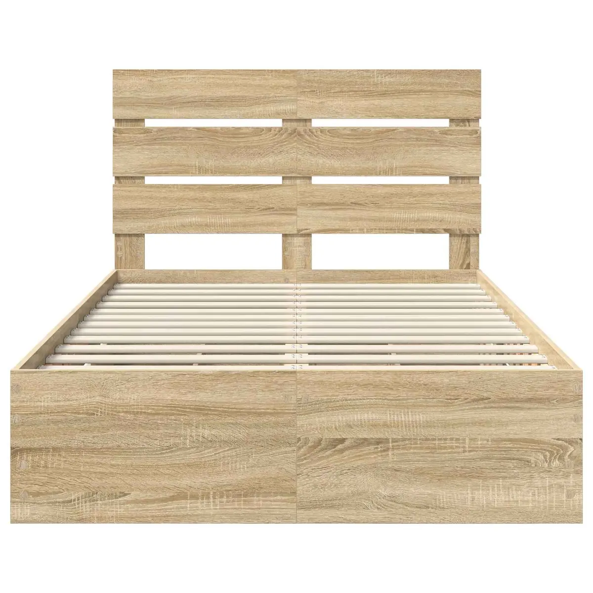 Brown Engineered Wood Bed Frame with Drawer 135 x 190 cm