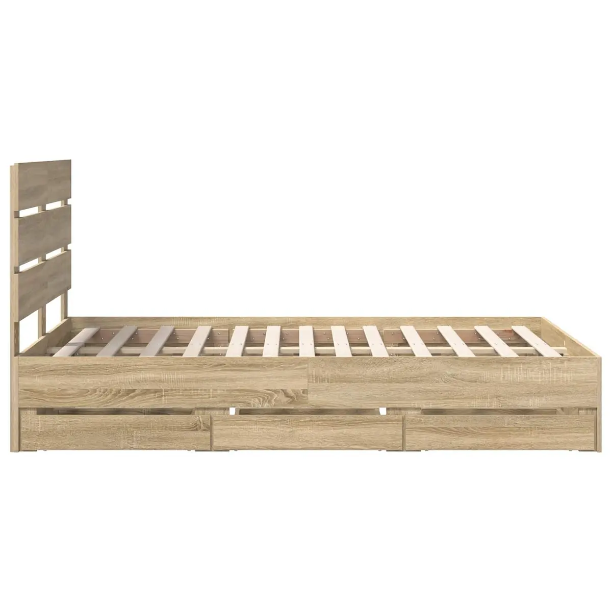 Brown Engineered Wood Bed Frame with Drawer 135 x 190 cm