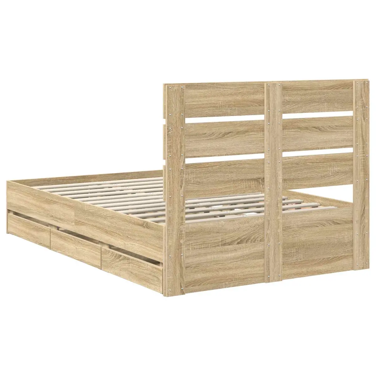 Brown Engineered Wood Bed Frame with Drawer 135 x 190 cm