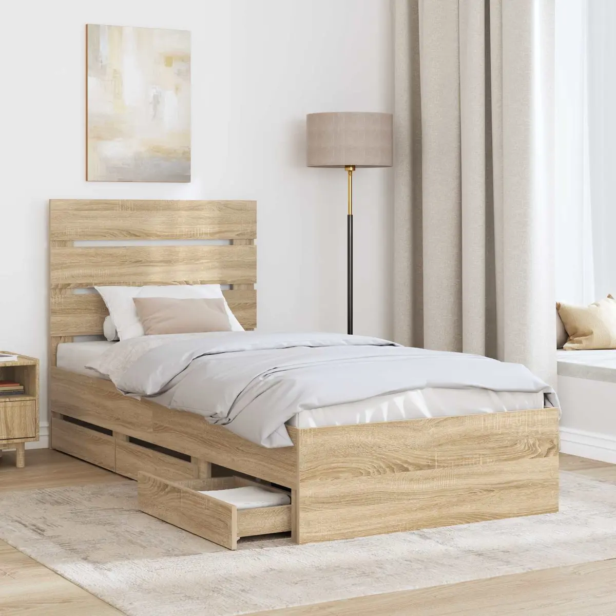 Sonoma Oak Bed Frame with Drawer Storage 90 x 190 cm