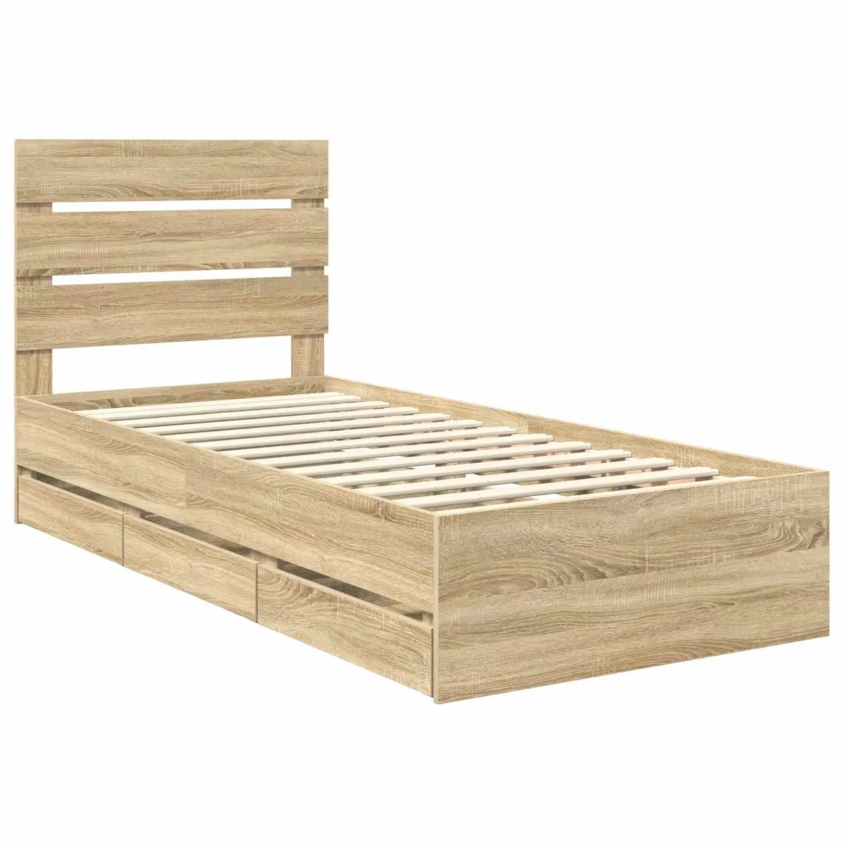 Sonoma Oak Bed Frame with Drawer Storage 90 x 190 cm