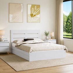 White Storage Bed with Headboard 150 x 200 cm