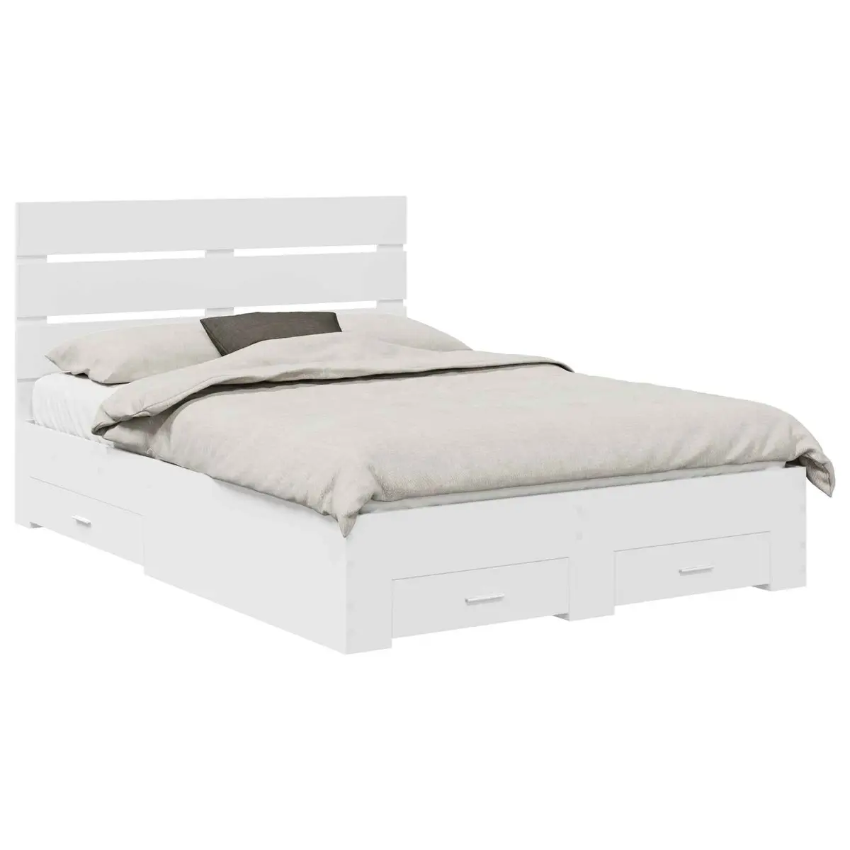 White Bed Frame with Storage Drawers 150x200cm