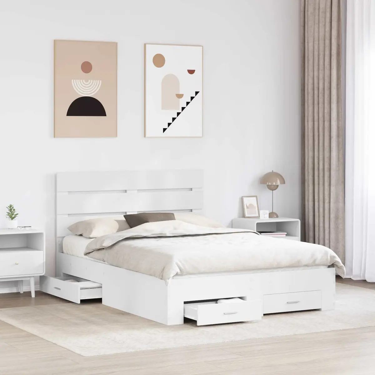 White Bed Frame with Storage Drawers 150x200cm