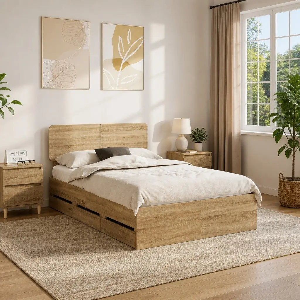 Bed Frame with Storage Drawers 135 x 190 cm