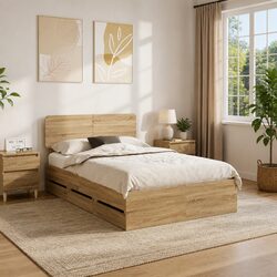 Cozy Bed Frame with Storage Drawers 135 x 190 cm