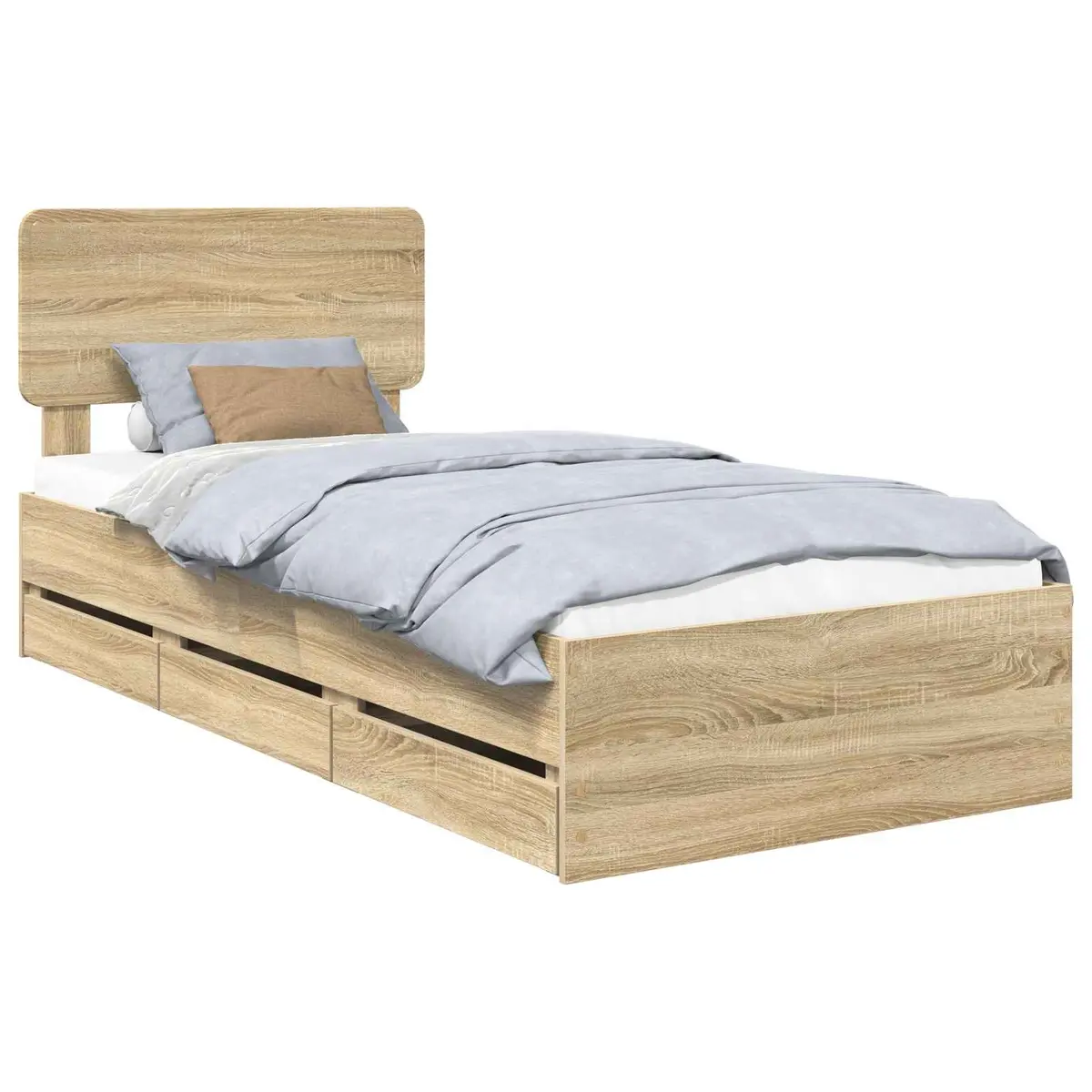 Bed Frame with Storage Drawers Brown 90x190cm Engineered Wood Slatted Base