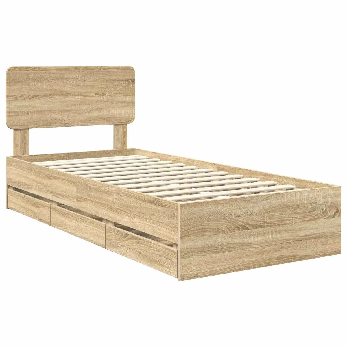 Bed Frame with Storage Drawers Brown 90x190cm Engineered Wood Slatted Base