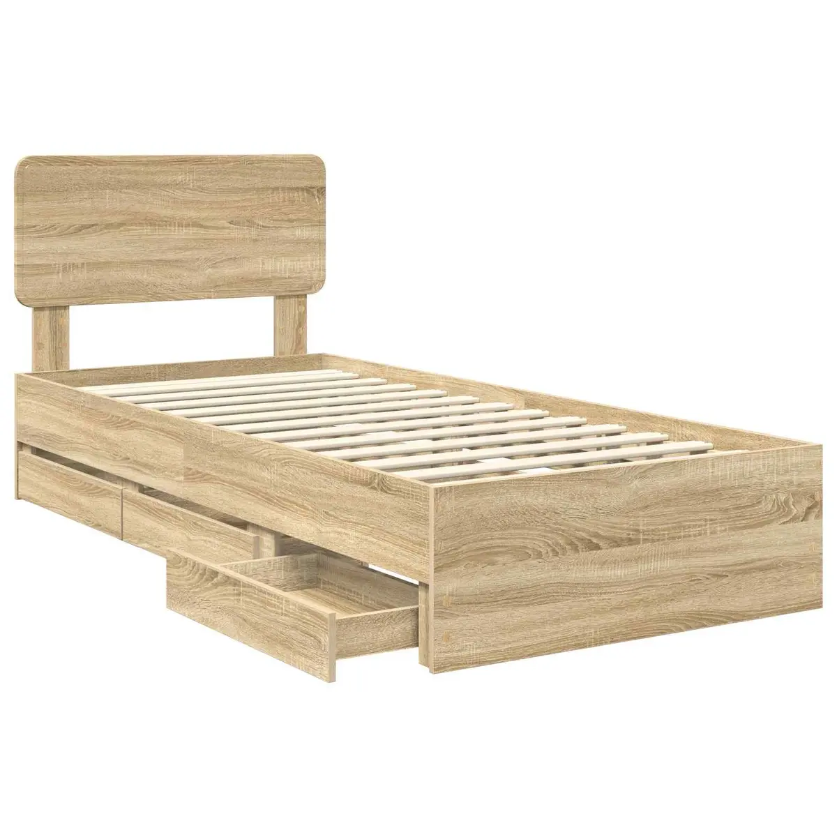 Bed Frame with Storage Drawers Brown 90x190cm Engineered Wood Slatted Base