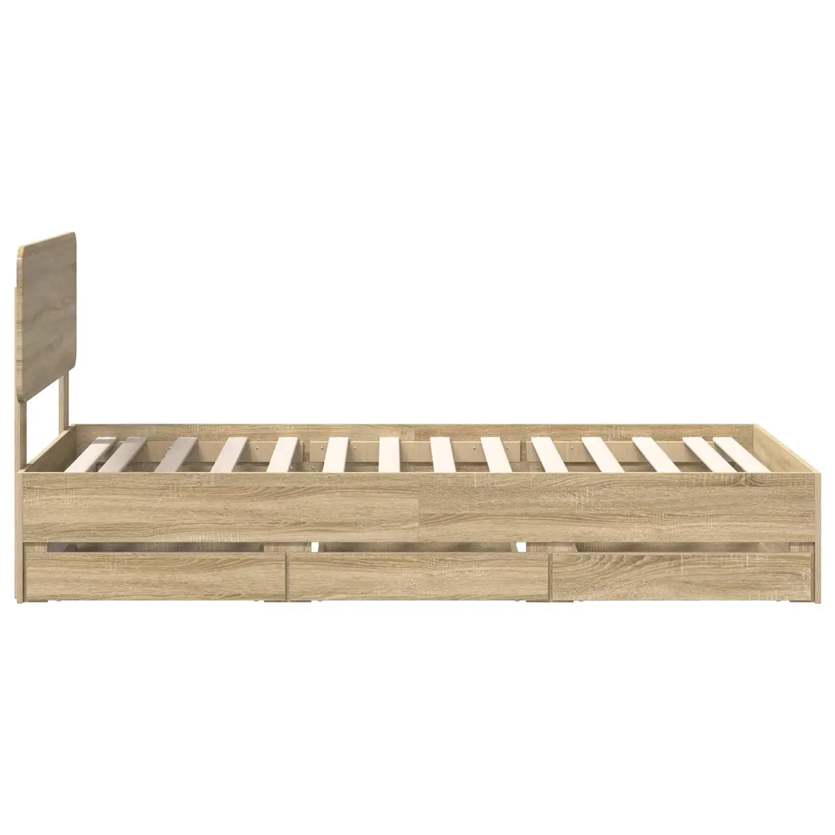 Bed Frame with Storage Drawers Brown 90x190cm Engineered Wood Slatted Base