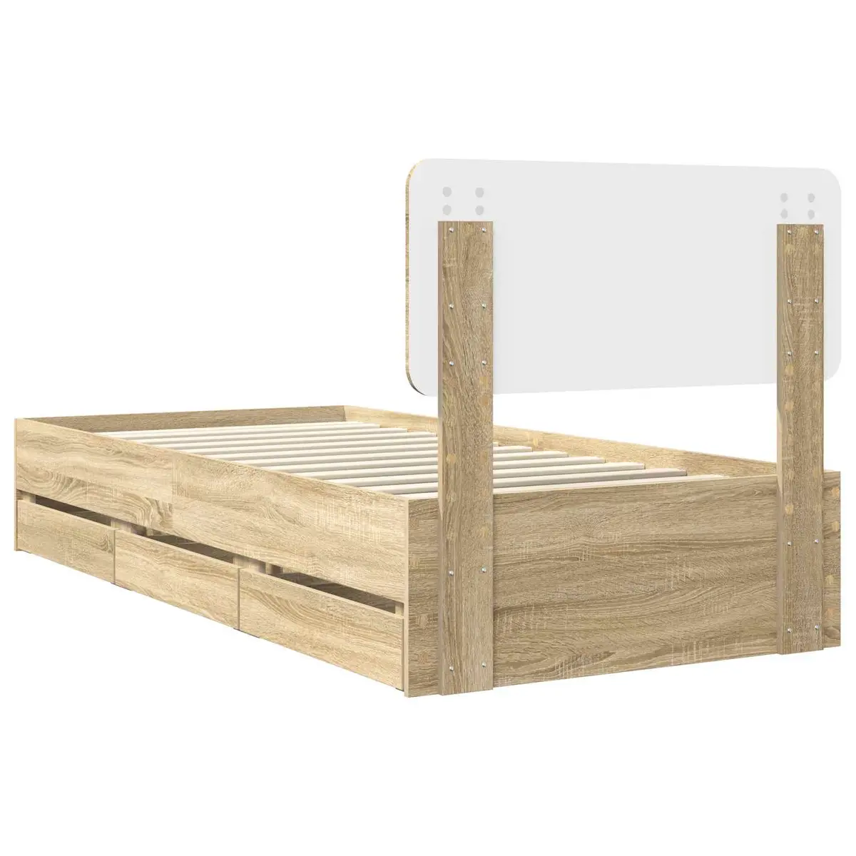 Bed Frame with Storage Drawers Brown 90x190cm Engineered Wood Slatted Base