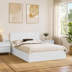 Elegant White Storage Bed Frame with Headboard 150 x 200 cm