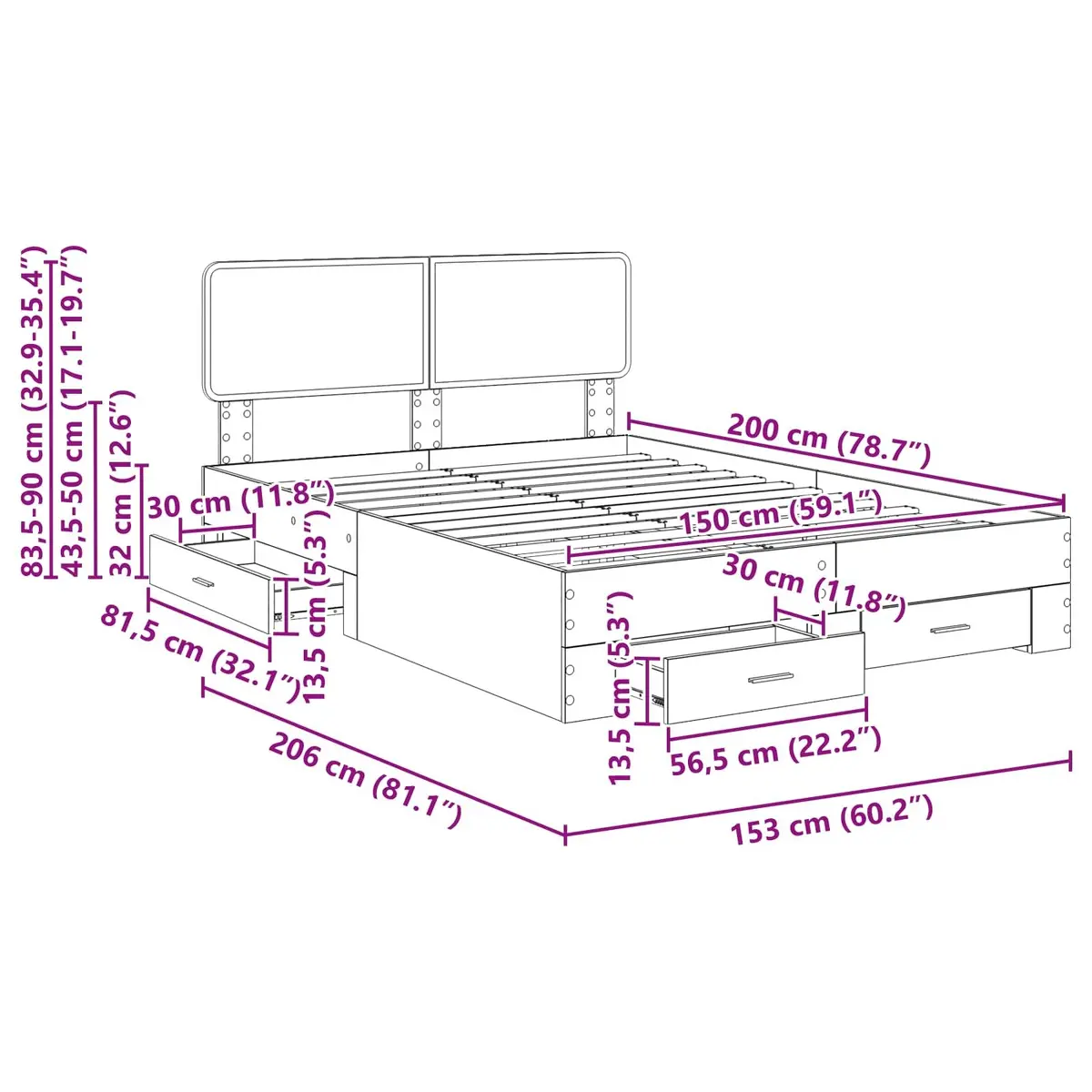 Bed Frame White with Headboard 150 x 200 cm Engineered Wood