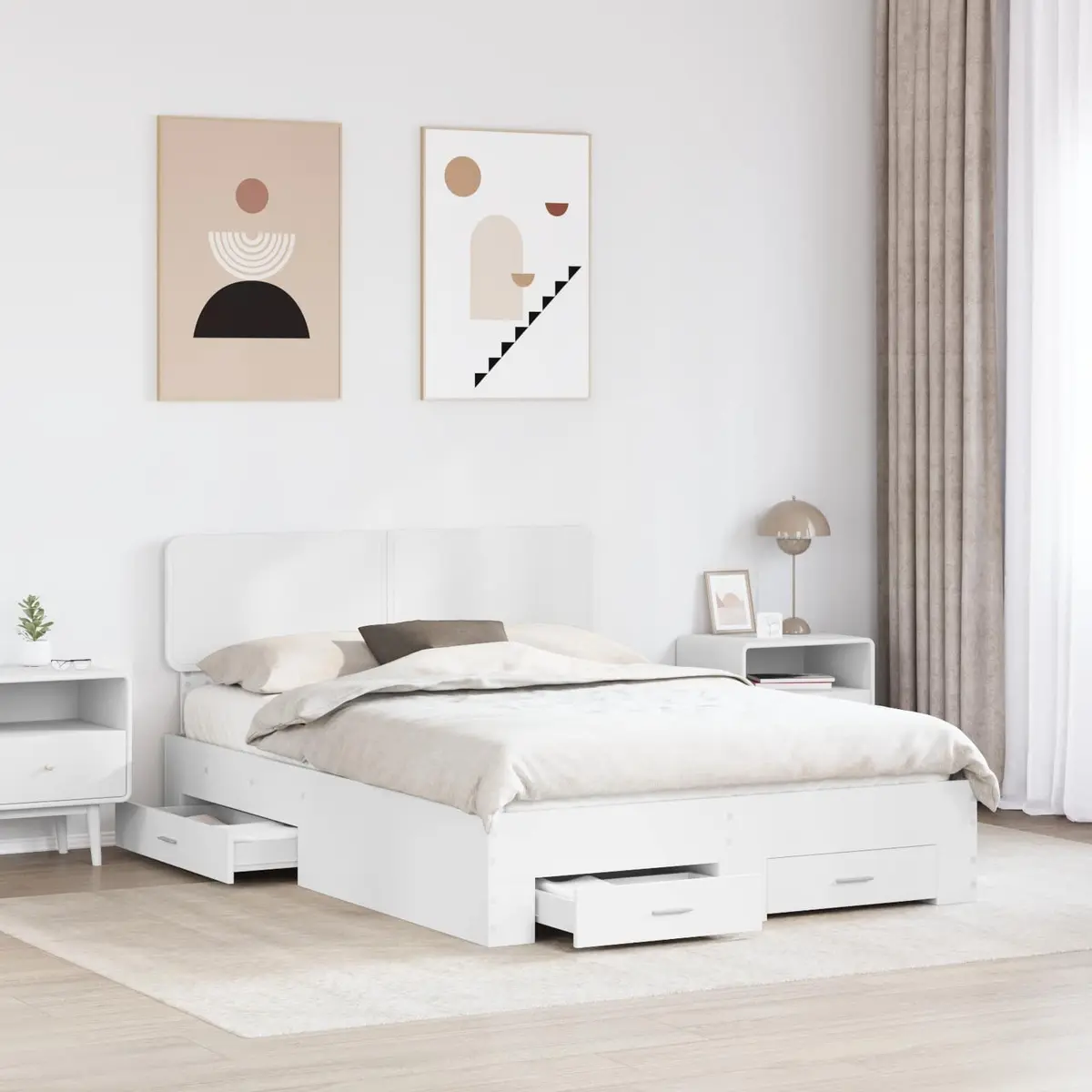 Bed Frame White with Headboard 150 x 200 cm Engineered Wood