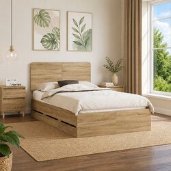 Sonoma Oak Bed Frame with Integrated Drawer Storage