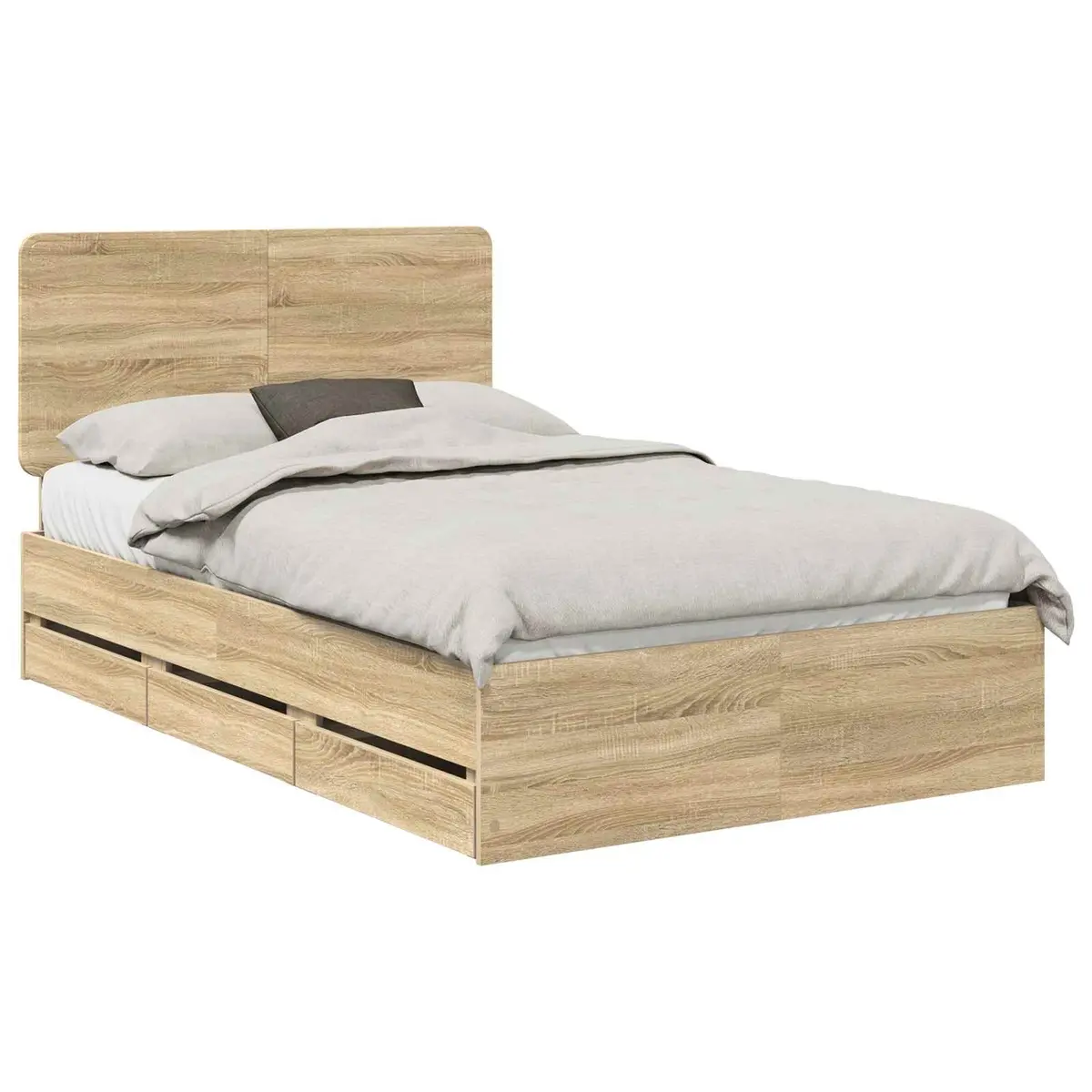 Bed Frame Sonoma Oak 135 x 190 cm Engineered Wood with Drawer Storage