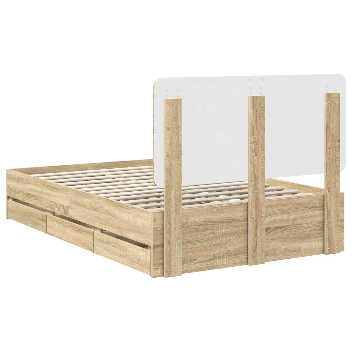 Bed Frame Sonoma Oak 135 x 190 cm Engineered Wood with Drawer Storage