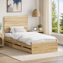 Contemporary Brown Bed Frame with Hidden Drawer Storage