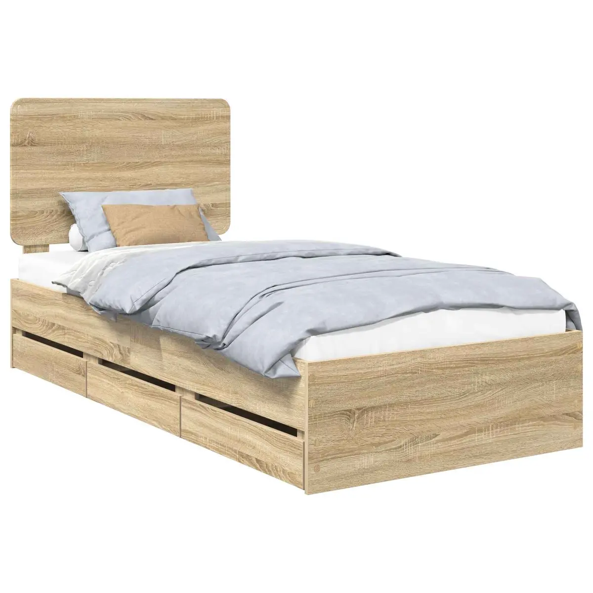 Brown Bed Frame with Hidden Drawer Storage