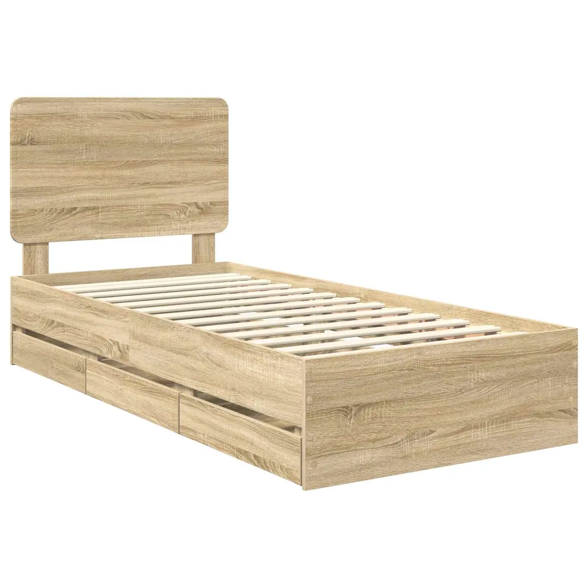 Brown Bed Frame with Hidden Drawer Storage