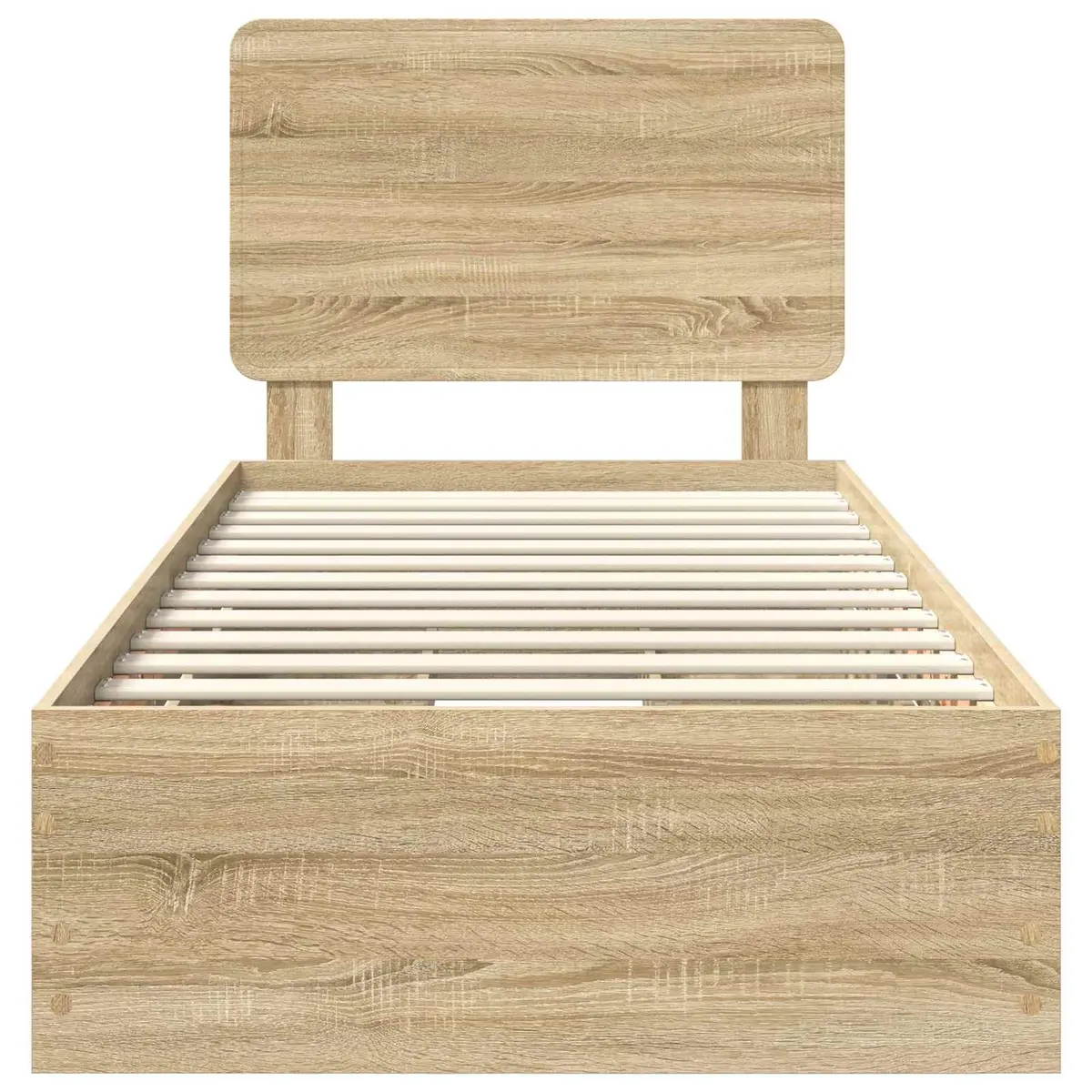Brown Bed Frame with Hidden Drawer Storage