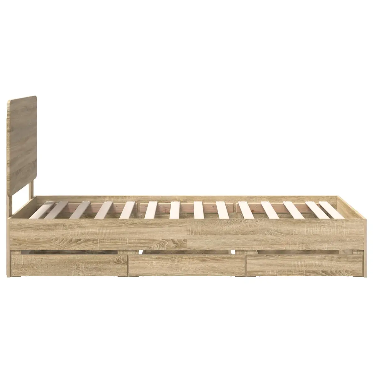 Brown Bed Frame with Hidden Drawer Storage