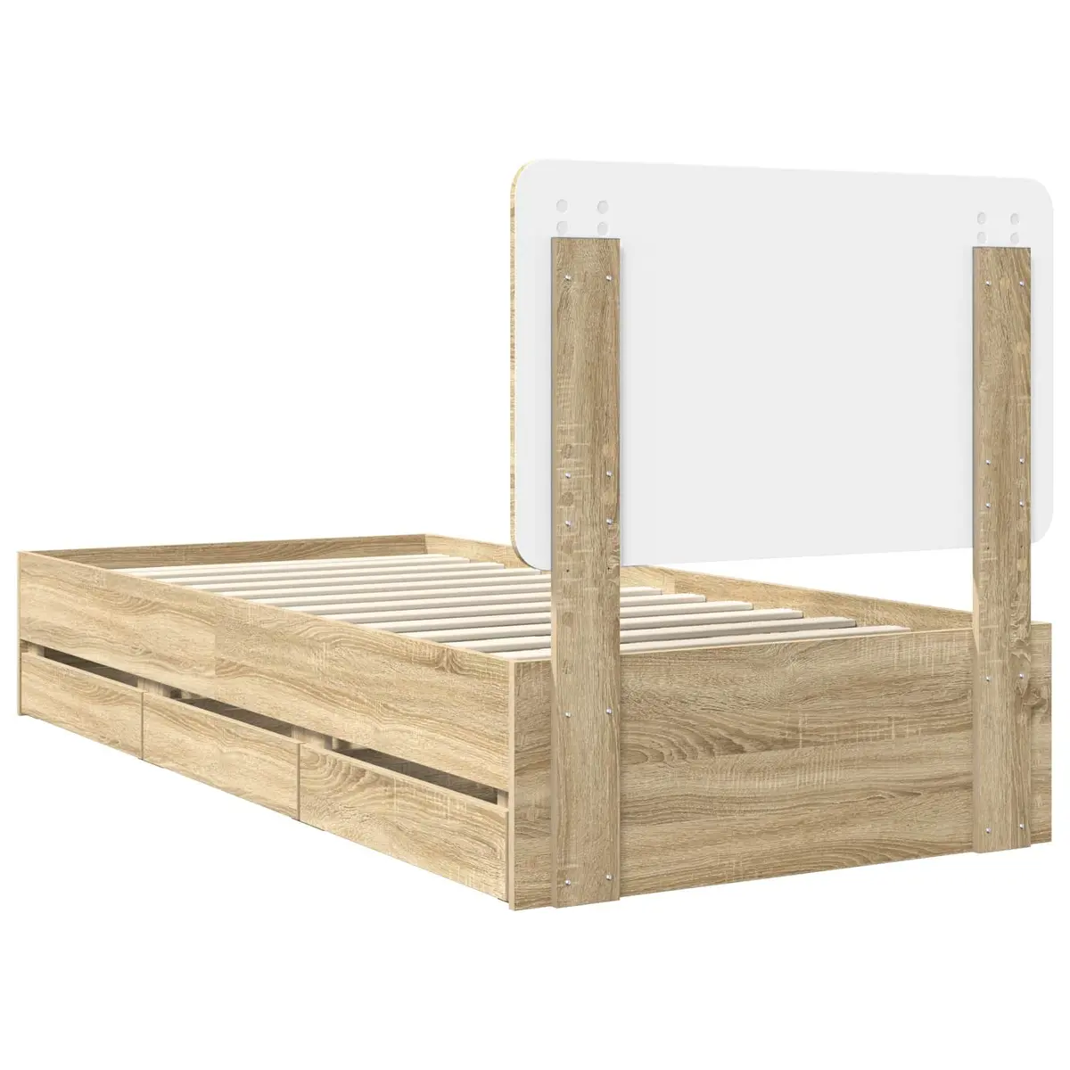 Brown Bed Frame with Hidden Drawer Storage