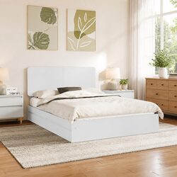 White Storage Bed with Headboard 150 x 200 cm