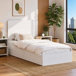 White Storage Bed Frame with Headboard 90 x 190 cm