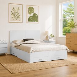Stylish White Bed Frame with Headboard Storage 150 x 200 cm