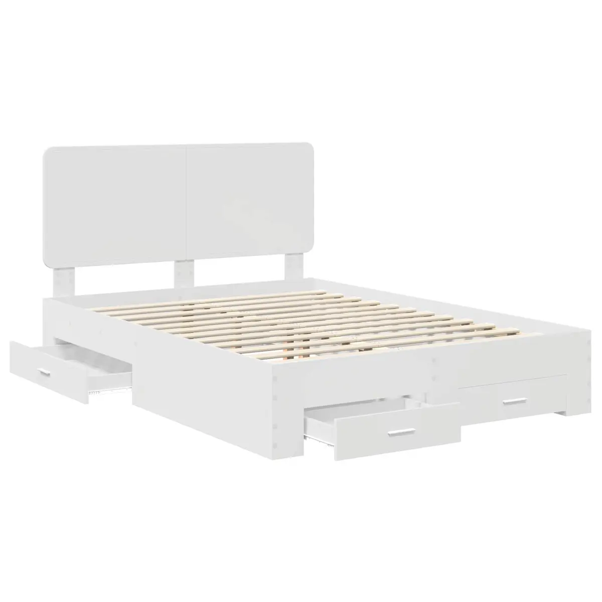 White Bed Frame with Headboard Storage Drawers 150 x 200 cm Engineered Wood