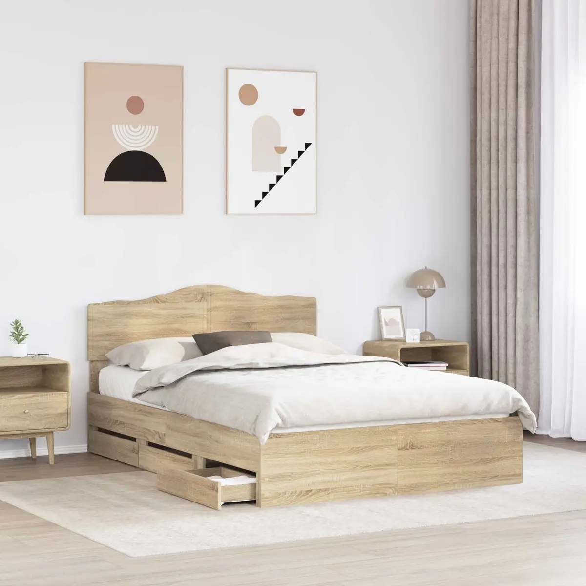 Sonoma Oak Bed Frame with Drawer Storage 150 x 200 cm