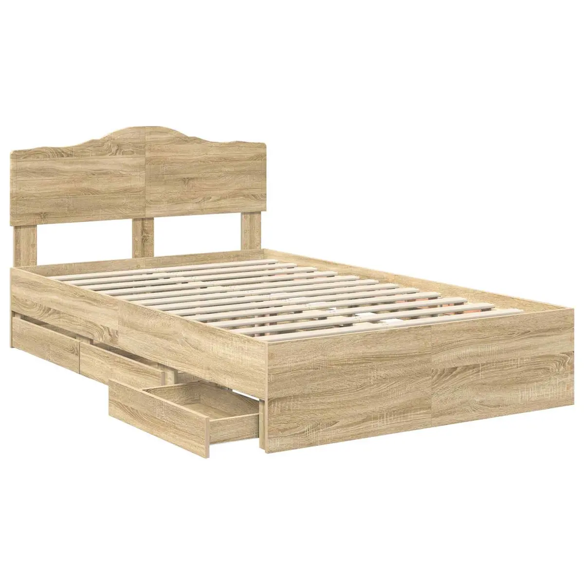 Bed Frame with Storage Drawer Engineered Wood 135 x 190 cm Brown Modern Design