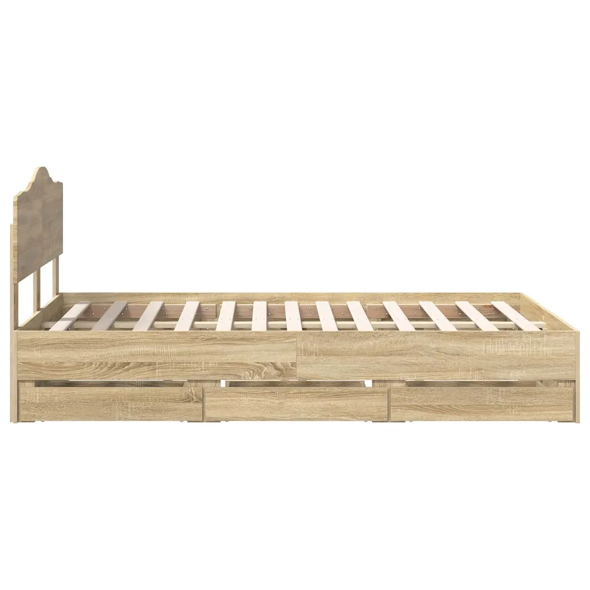 Bed Frame with Storage Drawer Engineered Wood 135 x 190 cm Brown Modern Design