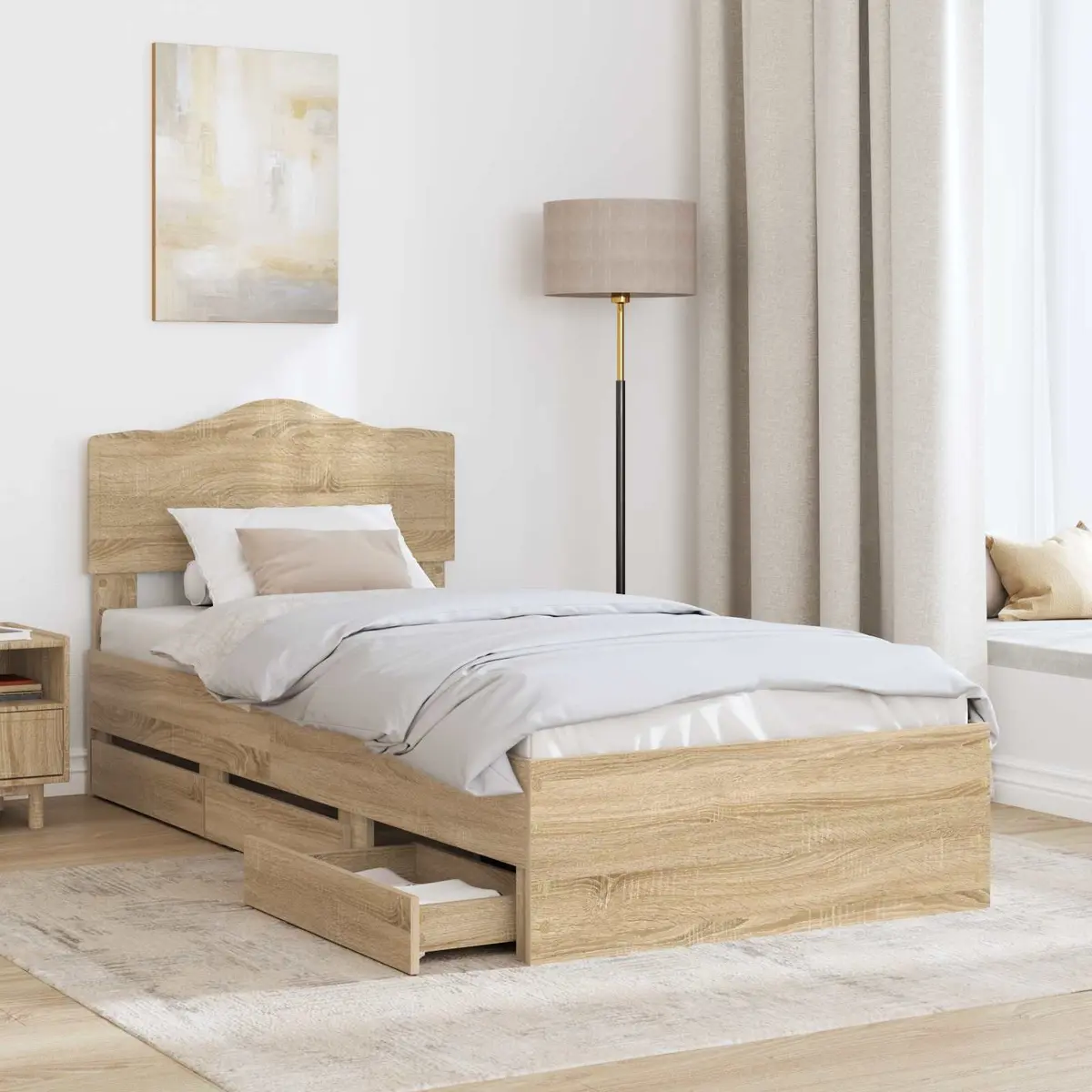 Bed Frame with Storage Drawer Sonoma Oak 90 x 190 cm Engineered Wood Modern