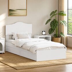 White Storage Bed Frame with Headboard 90 x 190 cm
