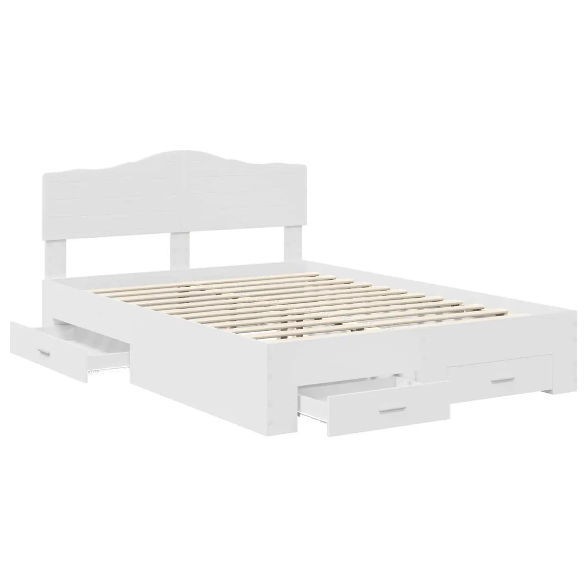 White Bed Frame with Headboard and Drawers