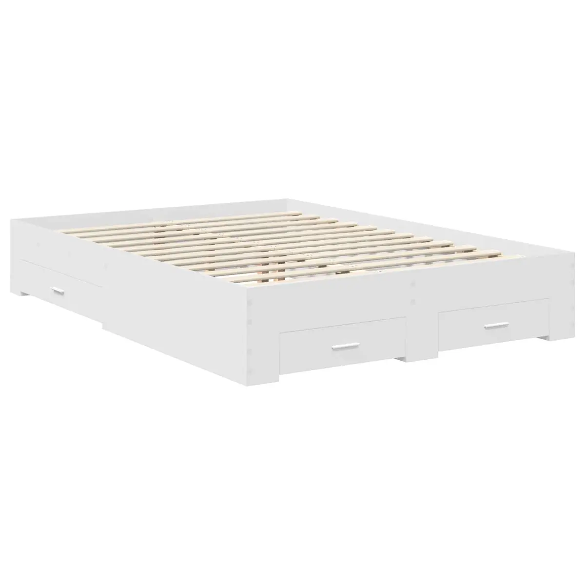 White Bed Frame with Headboard and Drawers