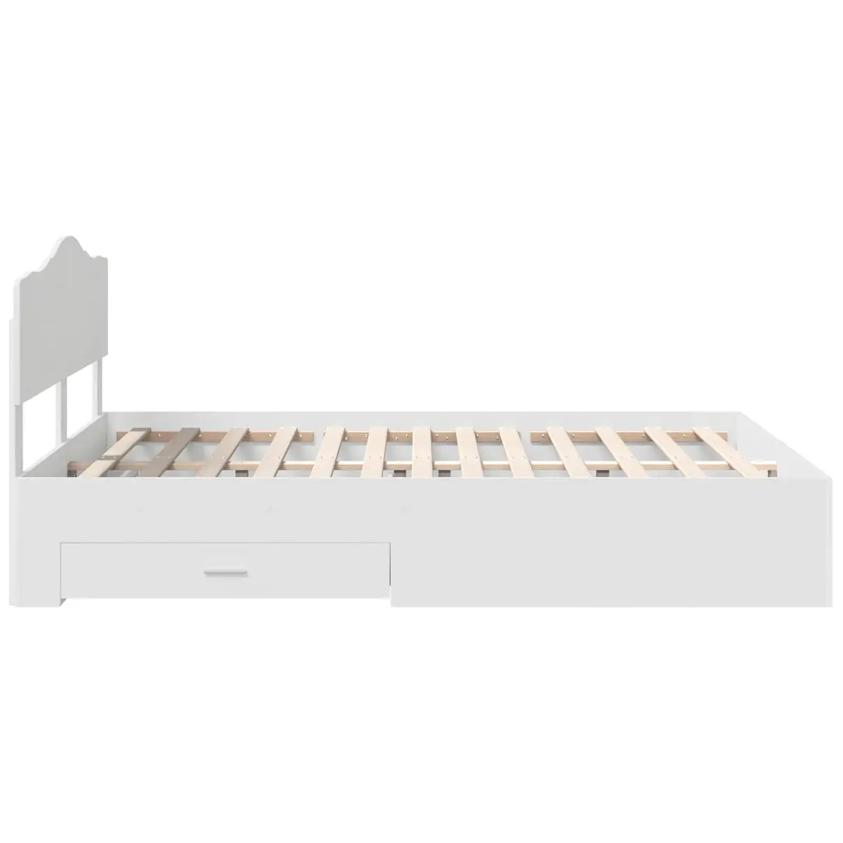 White Bed Frame with Headboard and Drawers