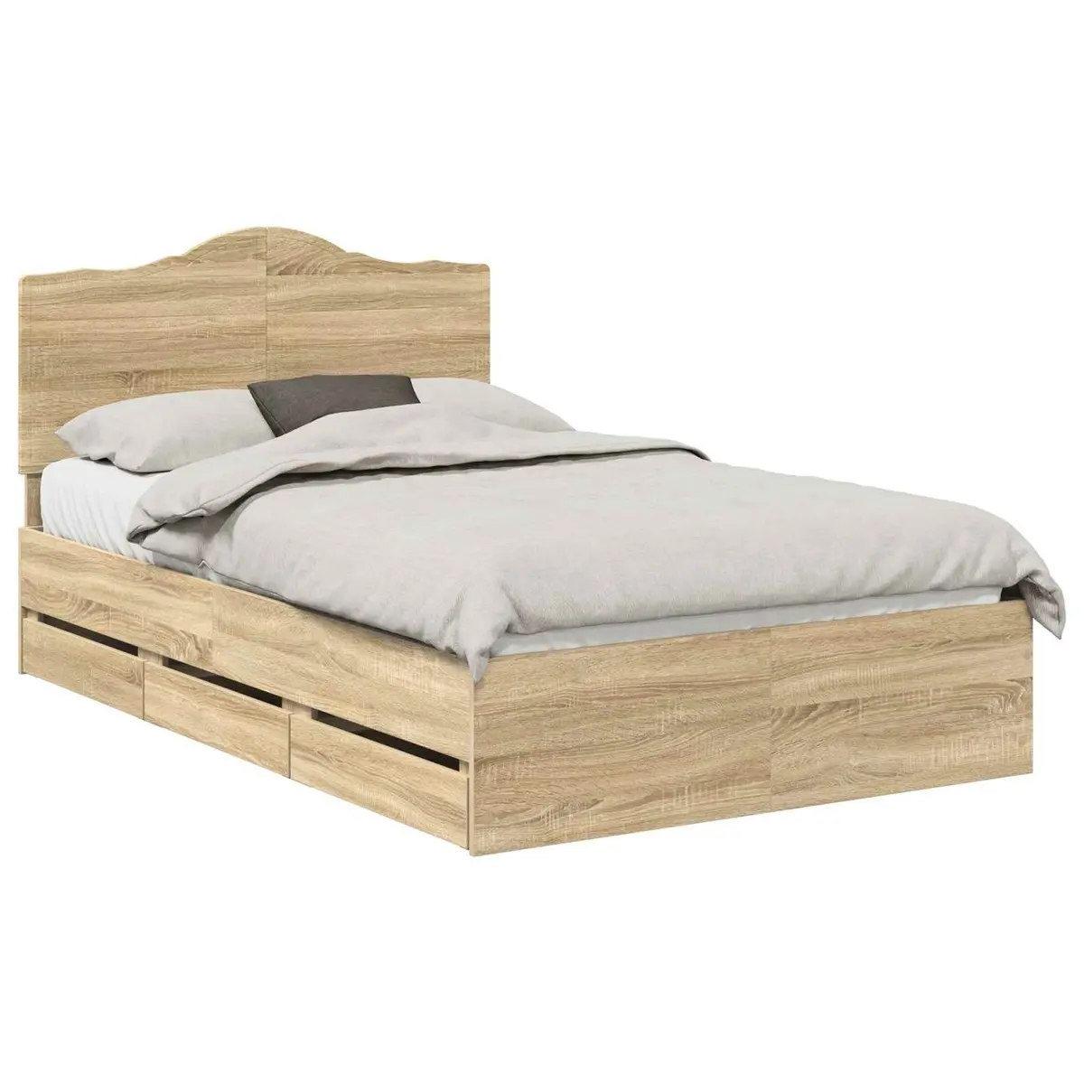 Bed Frame Sonoma Oak 135 x 190 cm Engineered Wood Modern with Storage Drawer