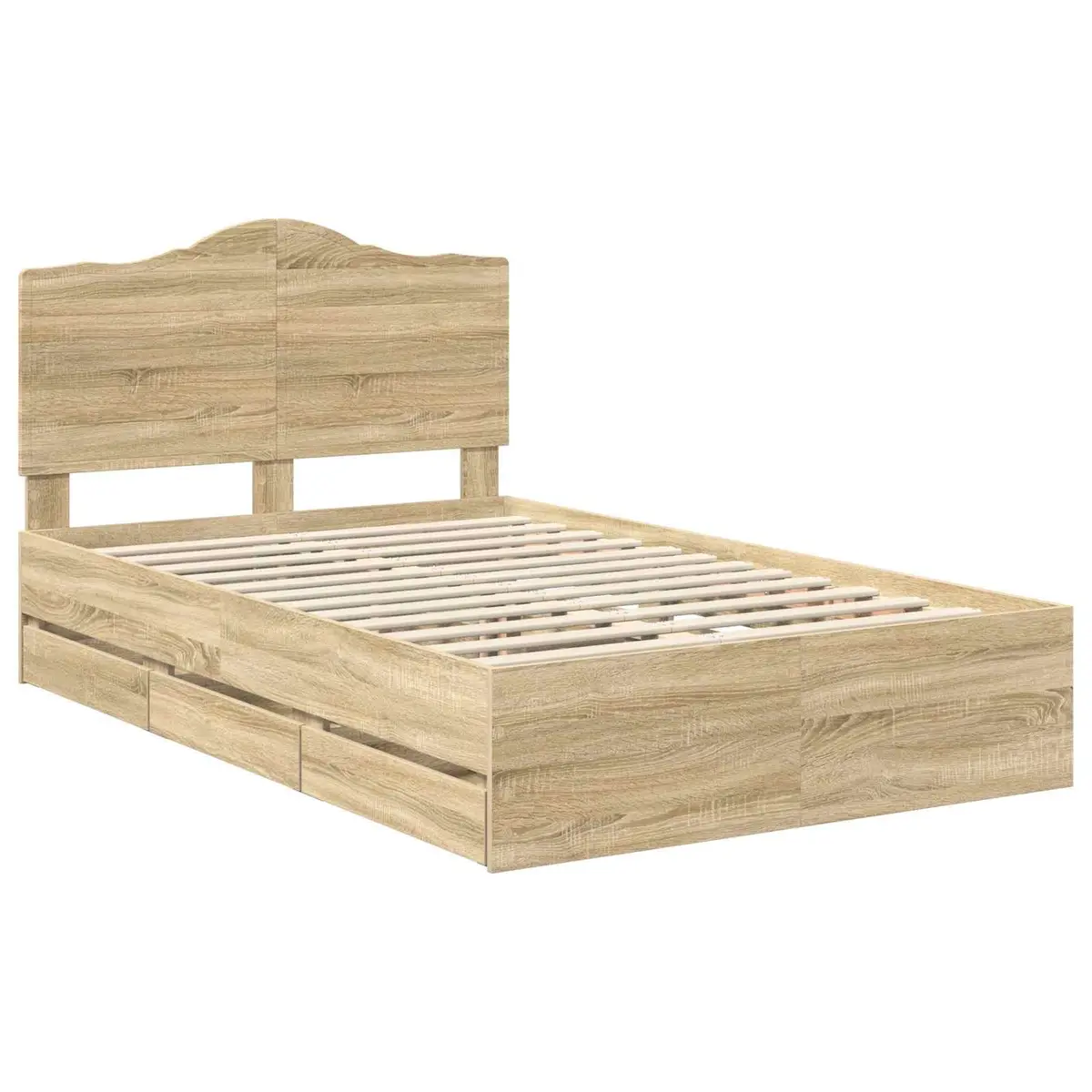 Bed Frame Sonoma Oak 135 x 190 cm Engineered Wood Modern with Storage Drawer