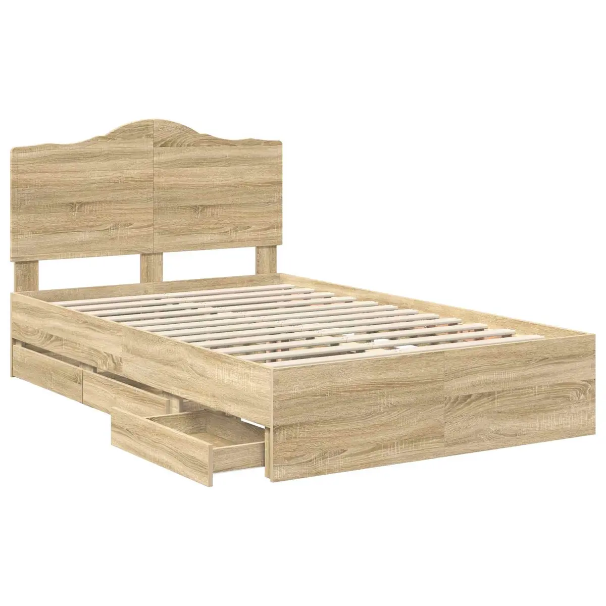 Bed Frame Sonoma Oak 135 x 190 cm Engineered Wood Modern with Storage Drawer